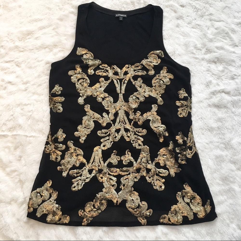 Express Black Tank w/ Gold Sequins
